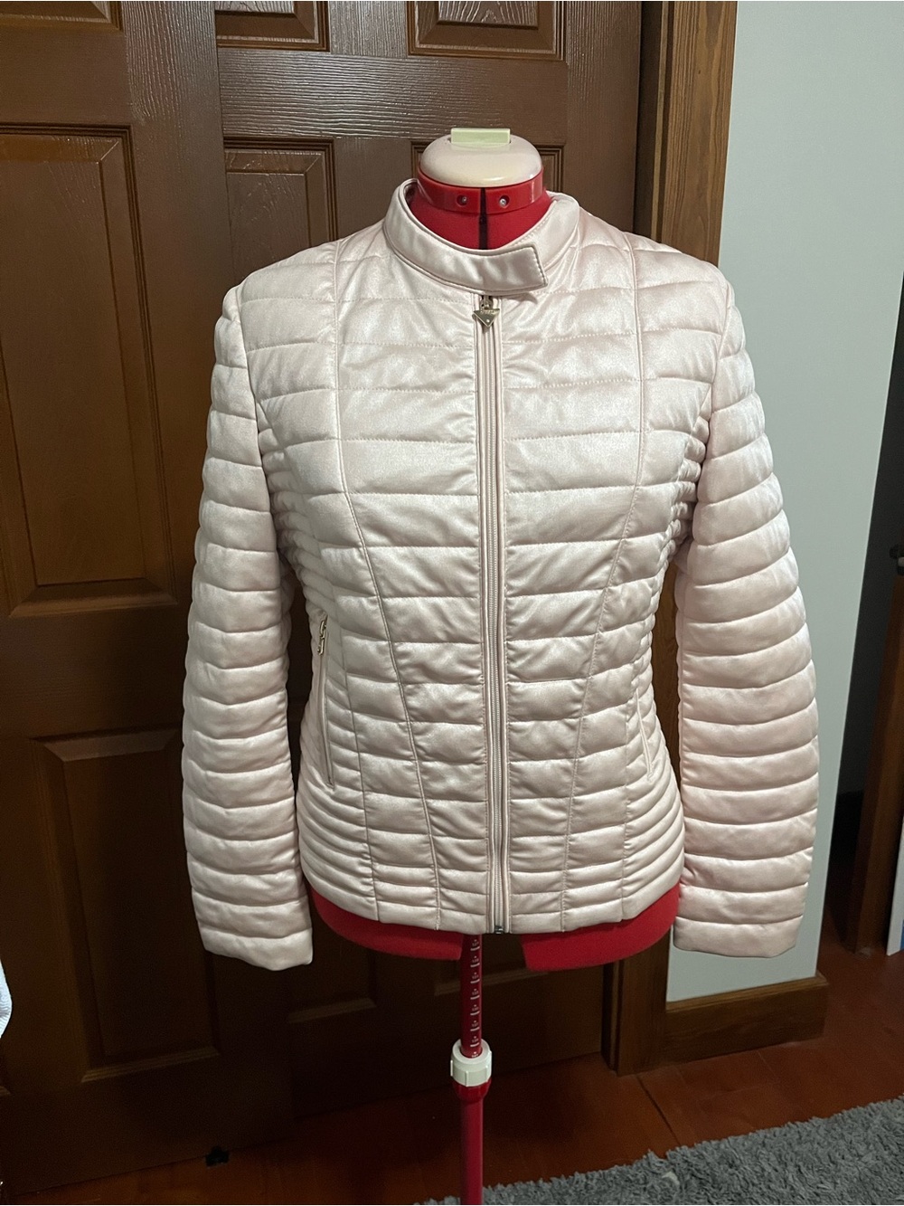 Guess Light Pink Quilted Women's Jacket - Soft Puffer Coat 2x2 Stretch